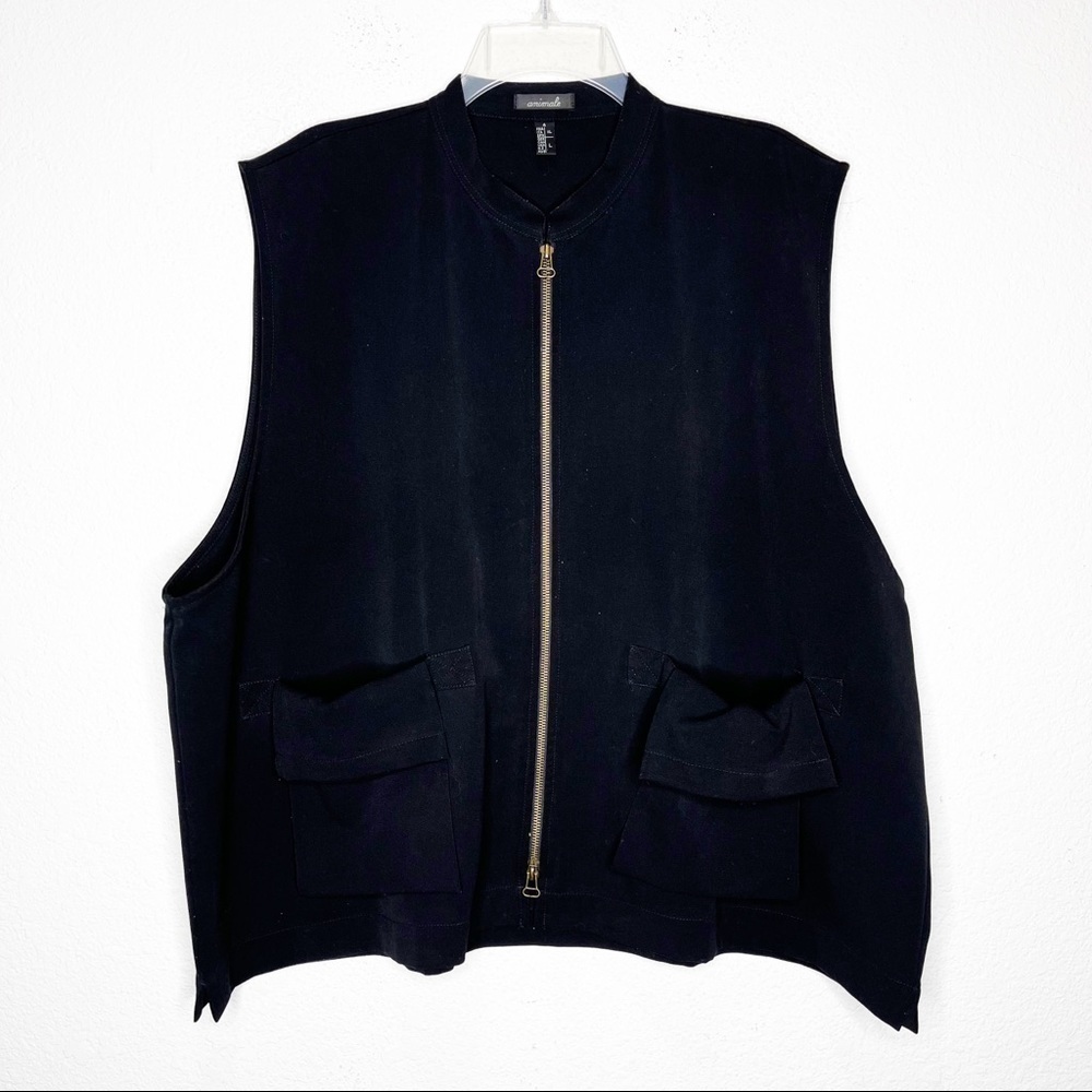 Animale Zipper Oversized Vest Layer Pockets Lagenlook Minimalist Goth Punk
